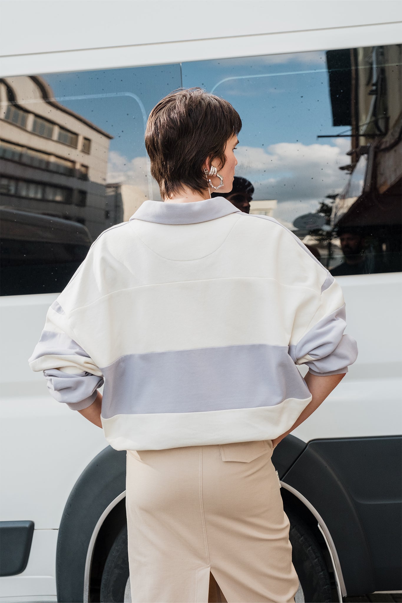 SENG SWEATSHIRT - KIRIK BEYAZ / GRİ